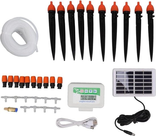 Set di Irrigazione Automatico a Energie Solare IP67 Resistente alle Piogge Timer per Energie Solare 850 ml/min Flusso di Pompaggio Due Modi di Alimentazione per Prato Giardino Parete Terrazza - Sistema di Irrigazione - Pompaggio d'Acqua .