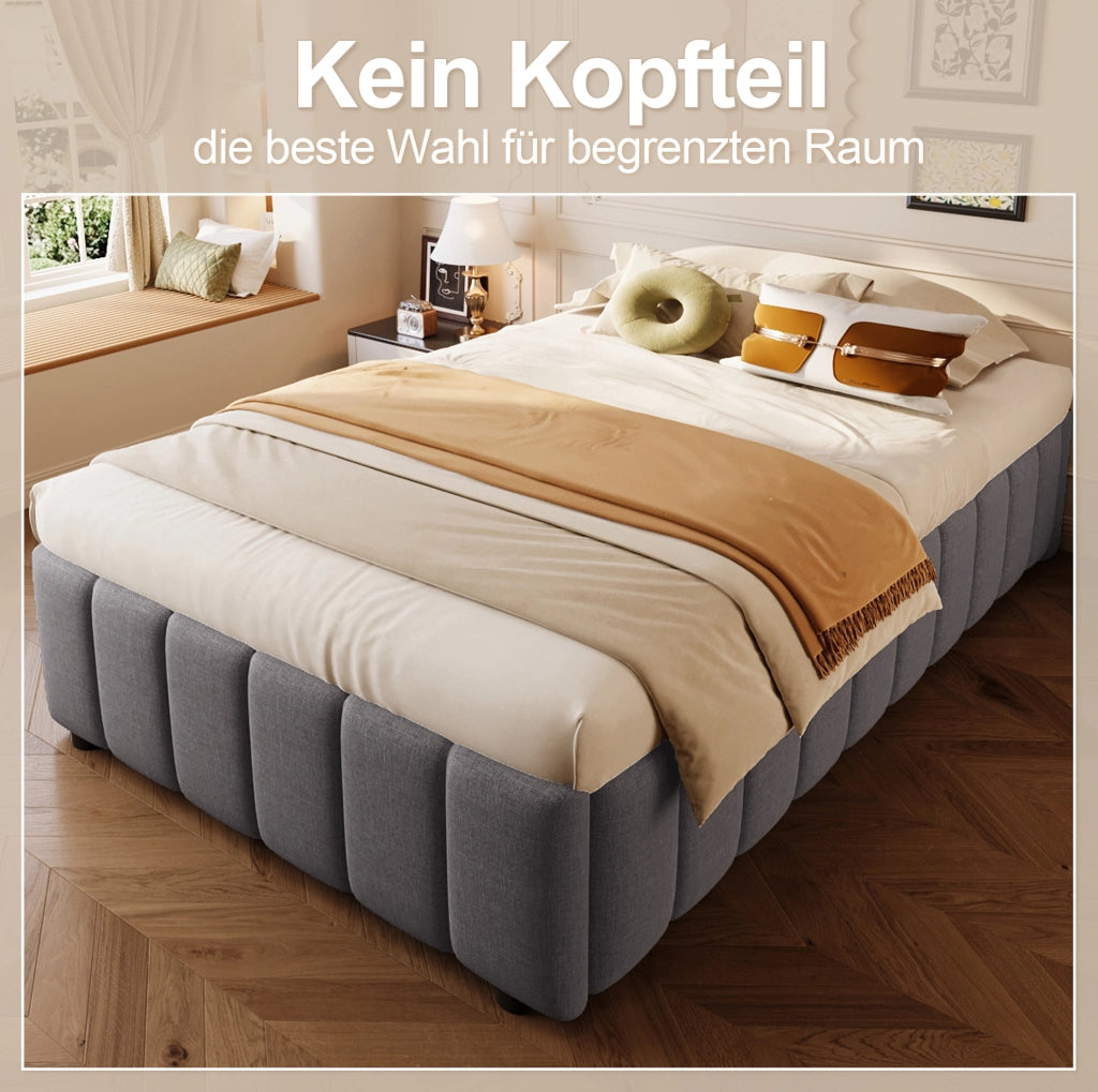 Letto imbottito 90 × 200 cm con contenitore idraulico; senza testiera né materasso; grigio