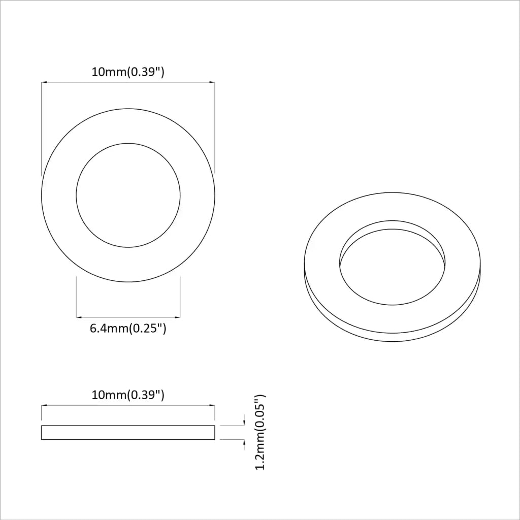 Rondelle 2 pcs Argento 10 x 10 x 1,2 mm Acciaio 864451