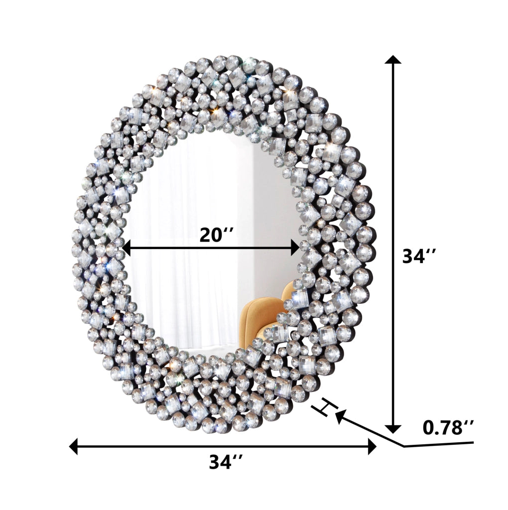 Specchio da parete rotondo ULEVR 86,4 cm con cornice decorativa effetto cristallo, argento