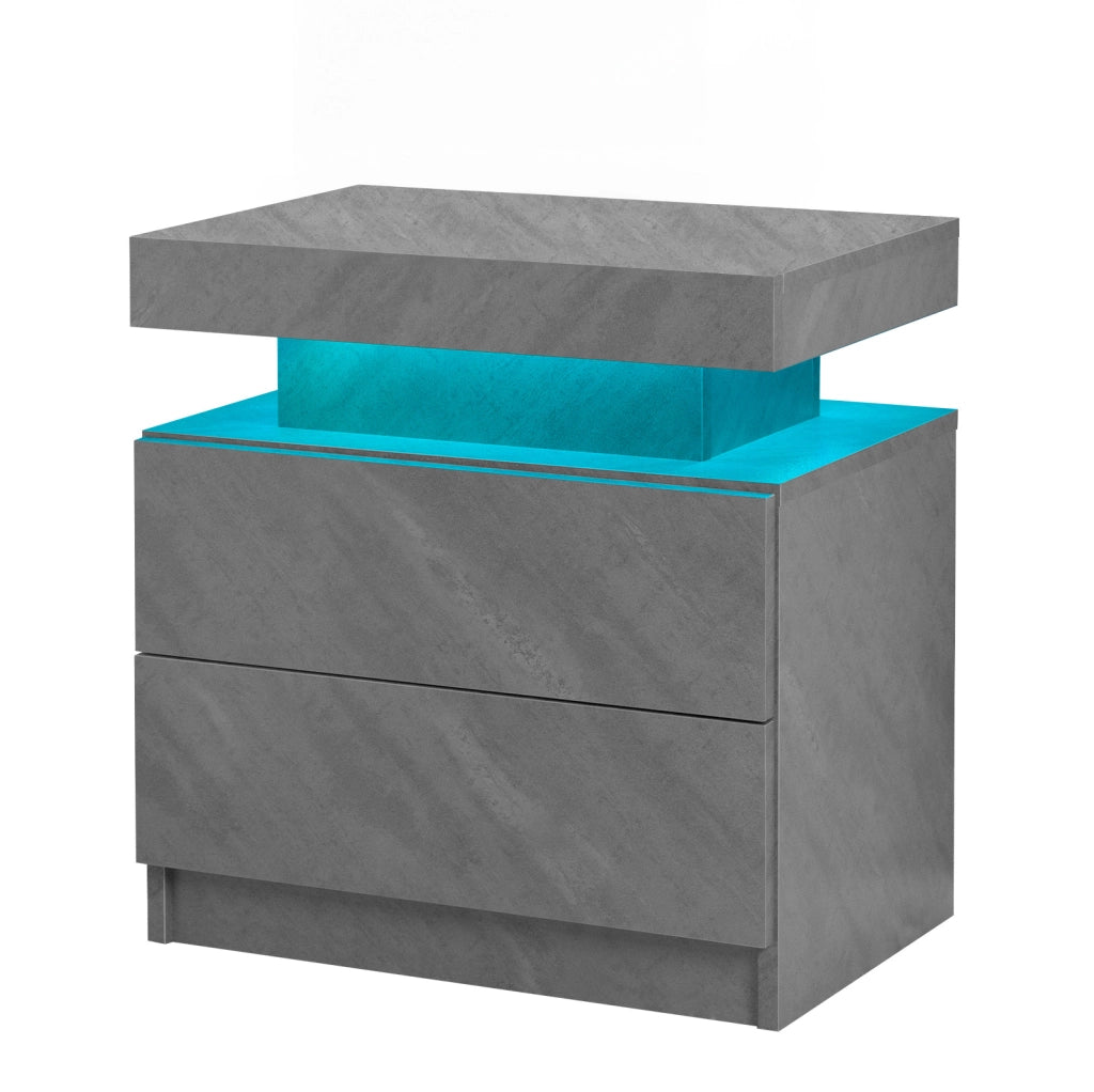 Comodino Moderno con Luci LED Regolabili e 2 Cassetti, Grigio Scuro