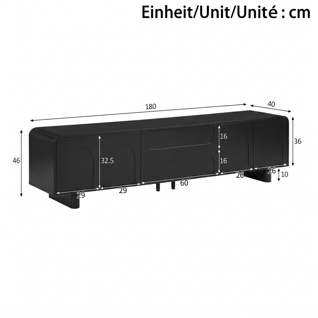MOBILE TV 180x40x46 cm Nero MDF e Truciolare con 4 Ante e 2 Cassetti