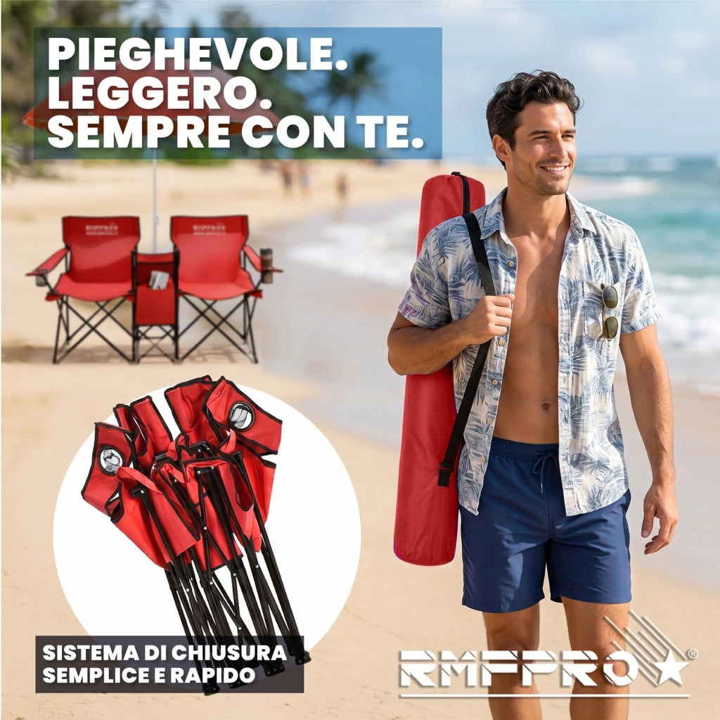 RMF PRO KIT OMBRELLONE + 2 SEDIE PIEGHEVOLI ROSSO