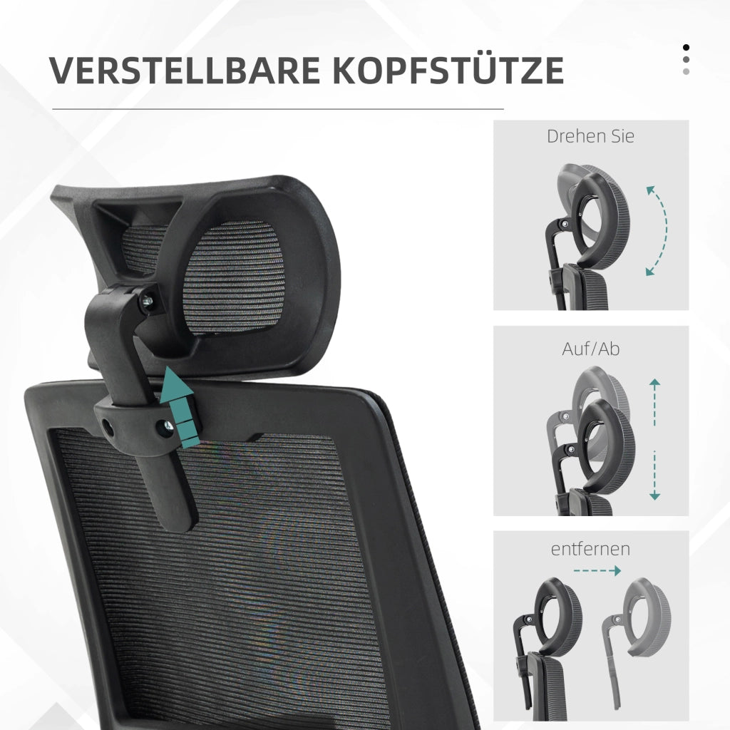 Sedia da ufficio ergonomica girevole con poggiatesta e supporto lombare in rete nera