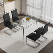 Set di 4 sedie da pranzo ergonomiche nere con schienale imbottito in PU e lino