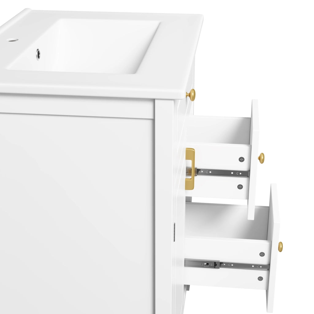 Mobile lavabo da terra 61 cm bianco lucido con lavabo in ceramica e maniglie dorate