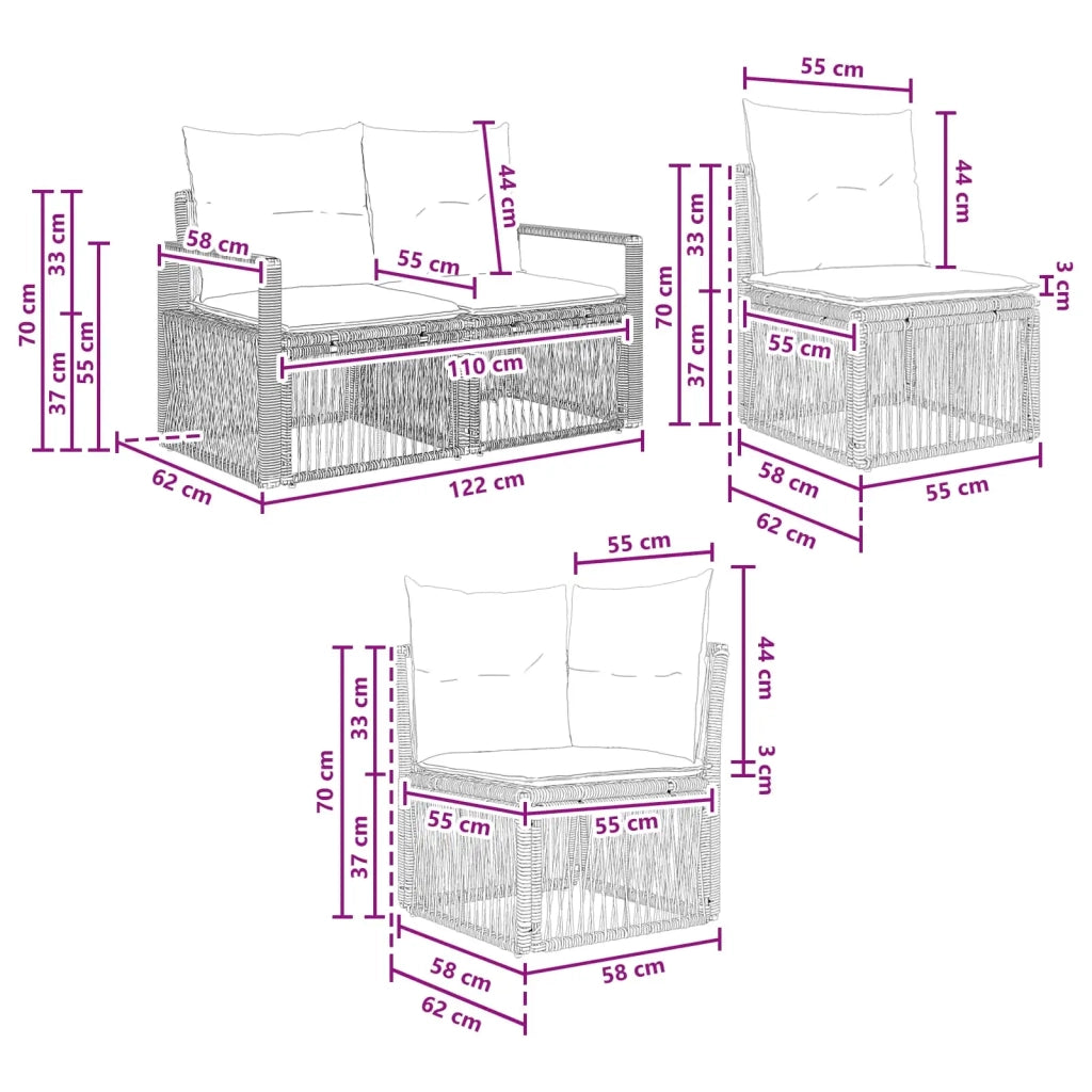 Set Divano da Giardino 4 pz Nero polyrattan 3435703