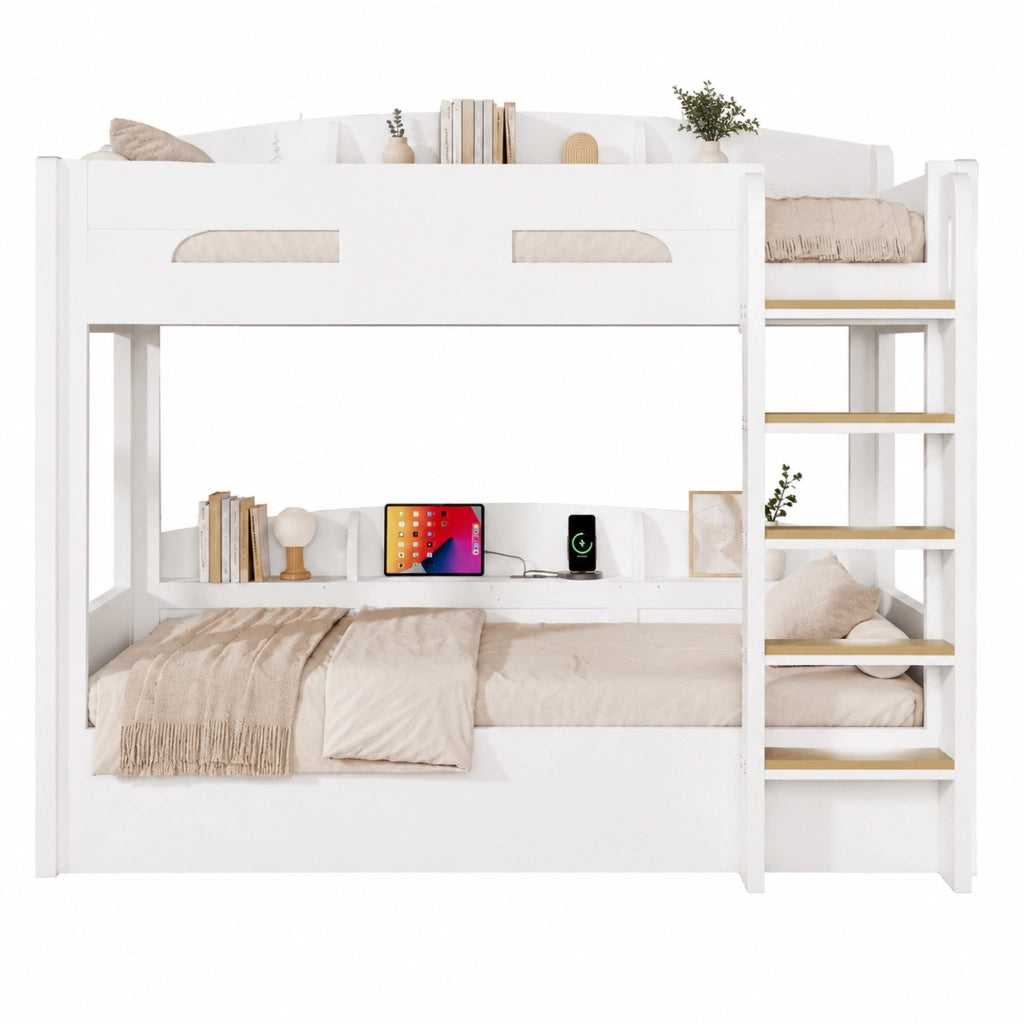 Letto a castello con presa USB e ripiani laterali 90 x 200 cm