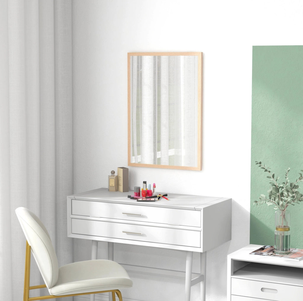 Specchio da parete 50x70 cm con 4 ganci, MDF naturale