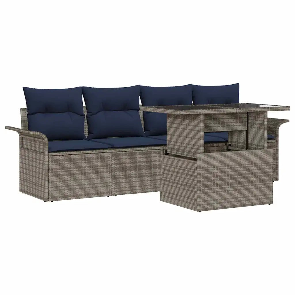 Set Divano da Giardino con cuscino 5 pcs Grigio Poly Rattan 3356928