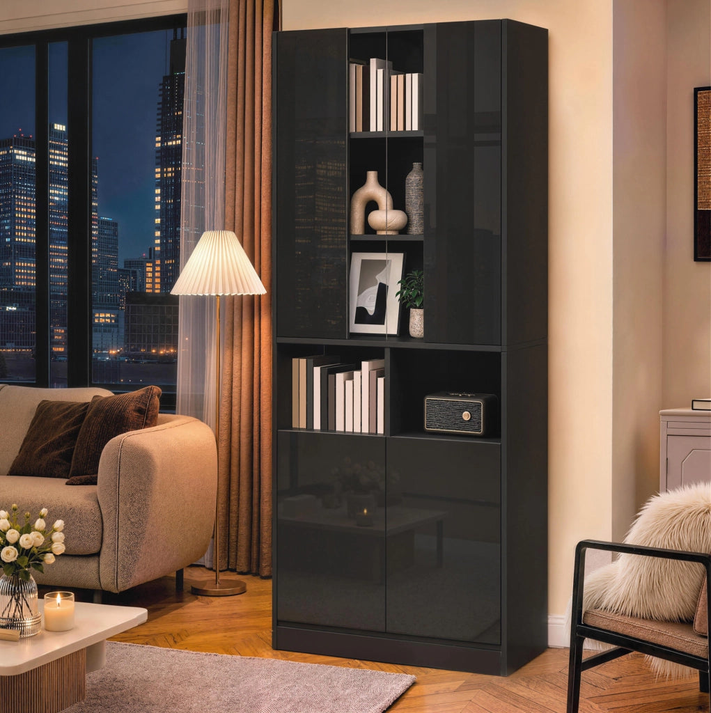 Armadio alto nero con LED controllabili via app e ante doppie