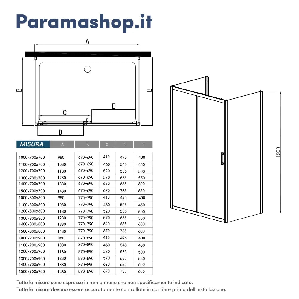 Box doccia 3 lati 90x120x90 cm con porta scorrevole e vetro temperato 6mm trasparente | Ustica