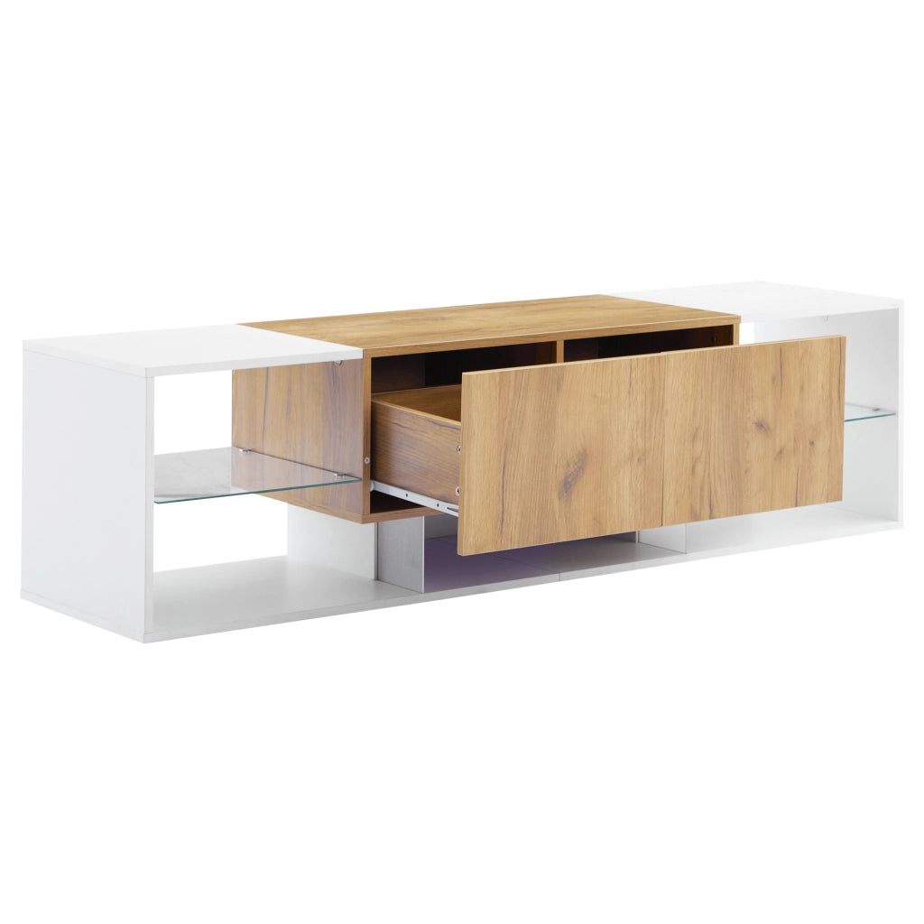 Mobile TV bianco e rovere naturale 160 cm con due cassetti