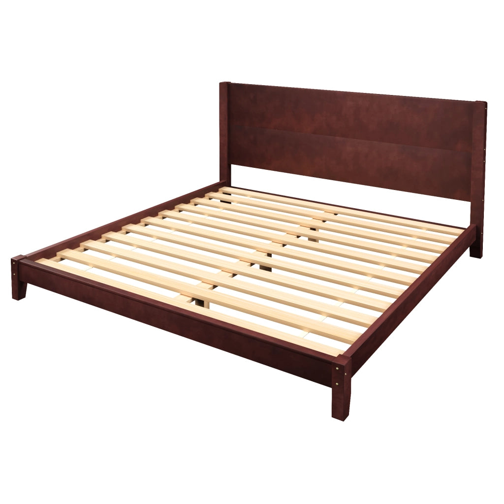 Letto a piattaforma 180x200 - Zephmum- con testiera e rete a doghe, marrone