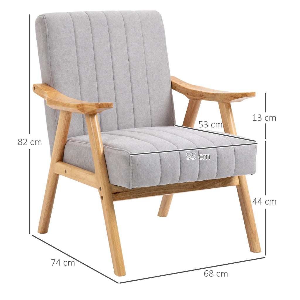 Poltrona da soggiorno imbottita con braccioli in poliestere grigio chiaro gambe in legno 82 × 68 × 74 cm