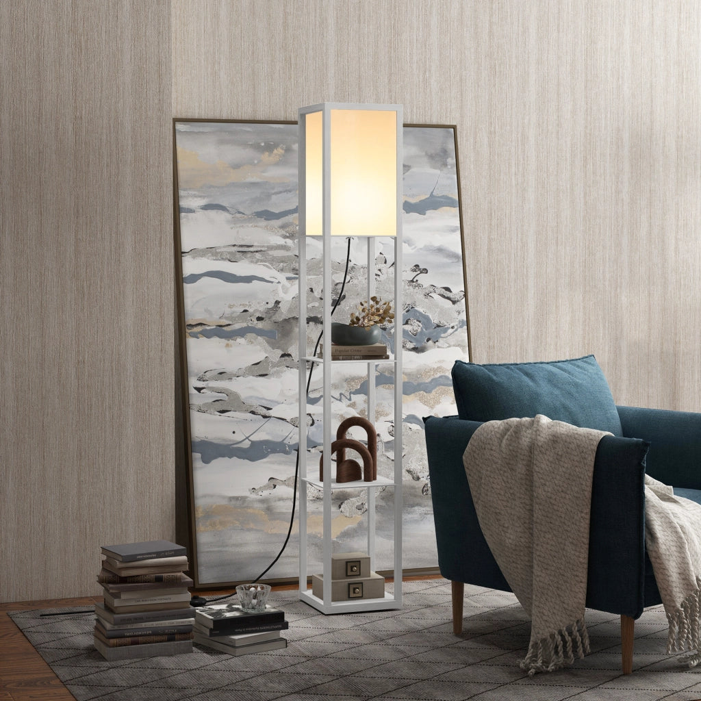 Lampada da Terra con Mensole ¨C zephmum ¨C Bianco MDF 26x26x160cm