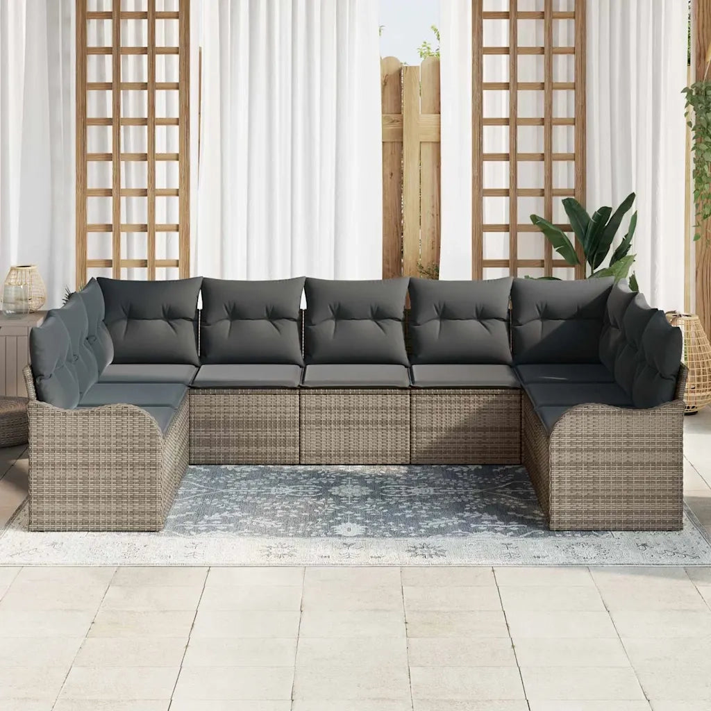 Set Divano da Giardino 9 pcs Grigio polyrattan