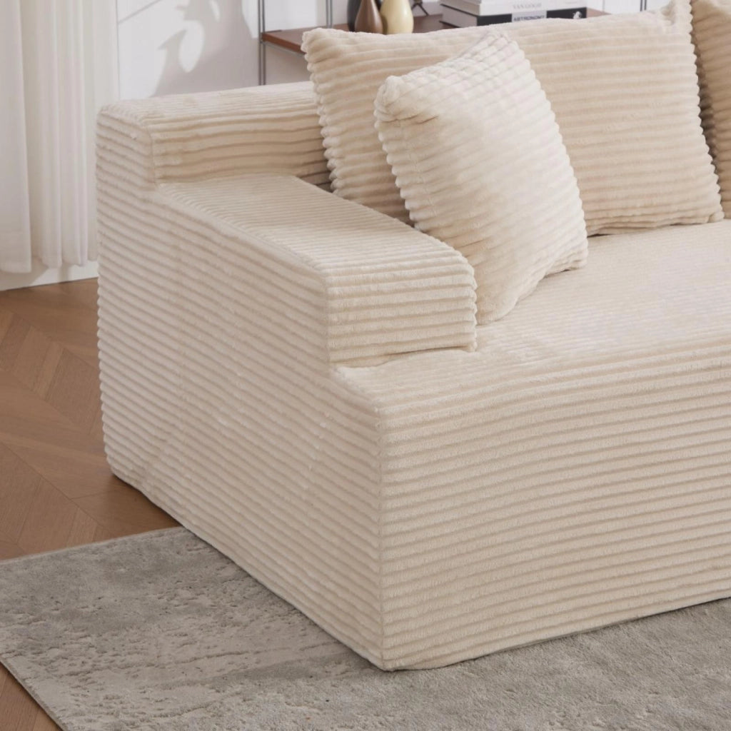 Divano modulare, divano compatto, tessuto chenille, schiuma ad alta elasticità 30D, base antiscivolo, 4 posti, beige