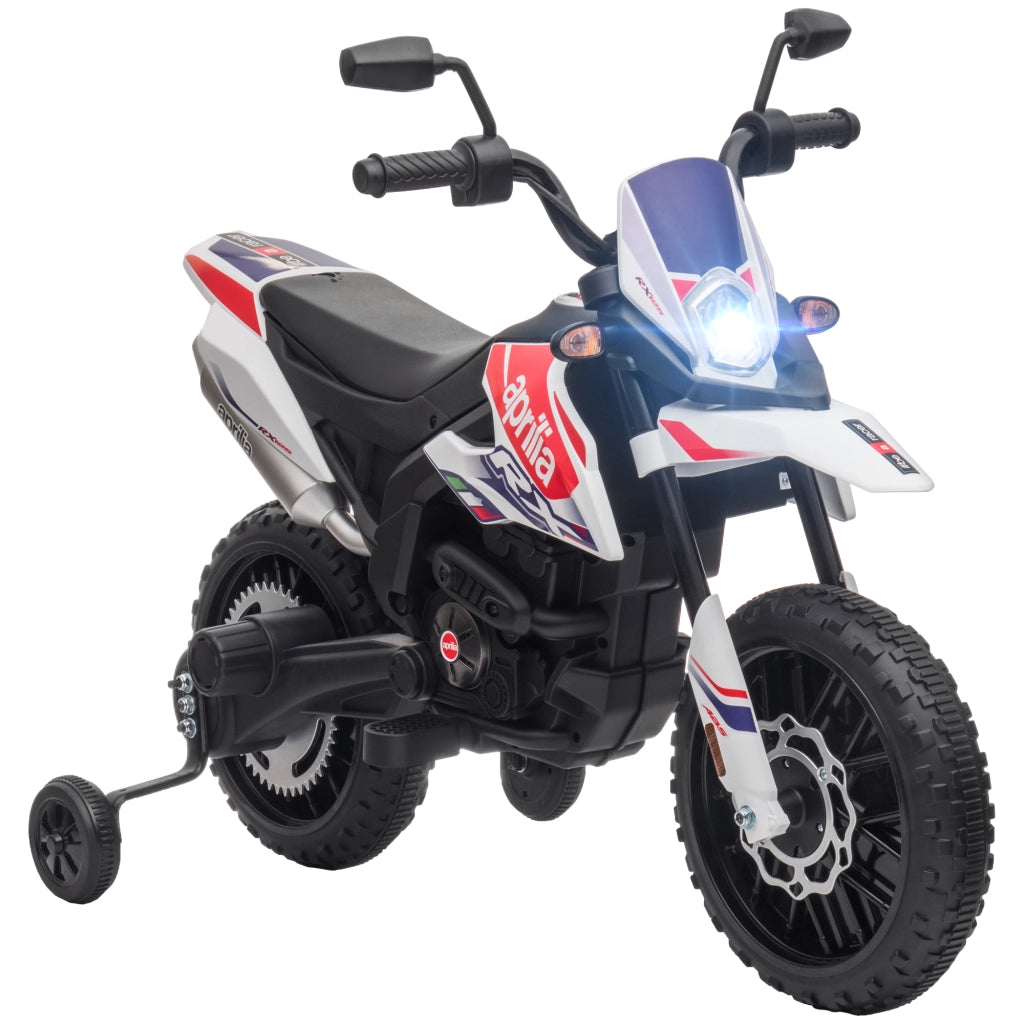 Moto Elettrica per Bambini 3+ Anni con 12V Doppi Motori e Rotelle Rimovibili Capacità 30kg Bianco