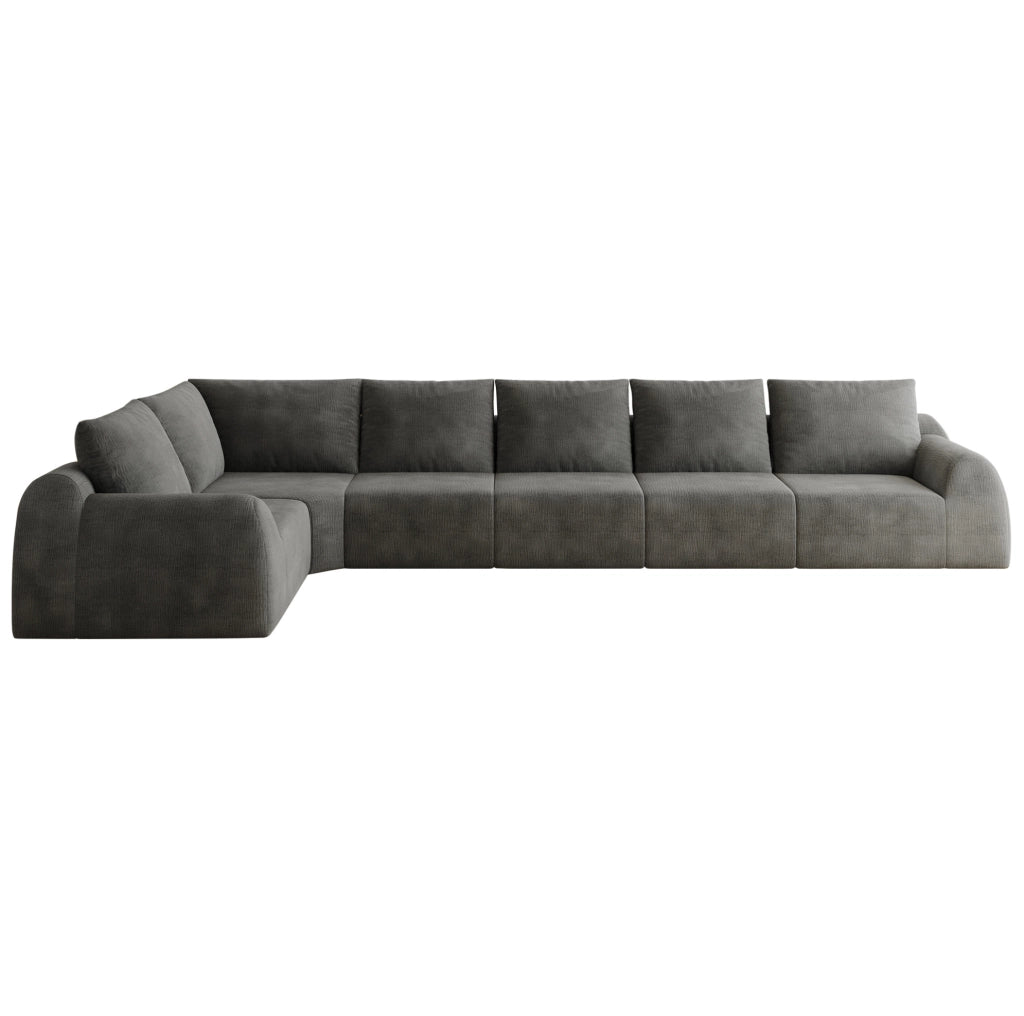 Divano 401x200x85 cm in tessuto chenille; imbottitura in schiuma elastica; grigio scuro