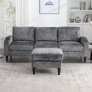 Divano 4 posti 196,5x75x77 cm con pouf contenitore in ciniglia grigio