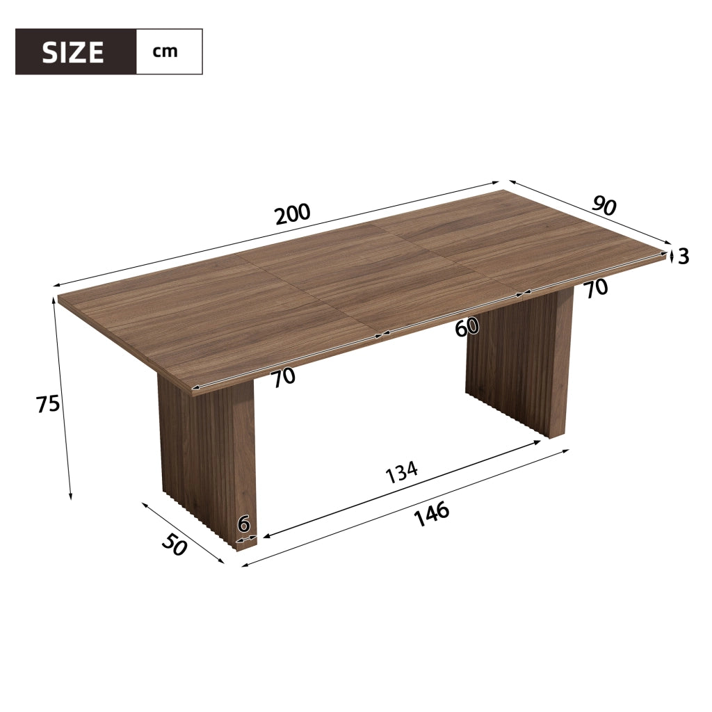 Tavolo da pranzo allungabile 140-200 cm; piano rettangolare 3 cm; gambe sincronizzate; MDF noce