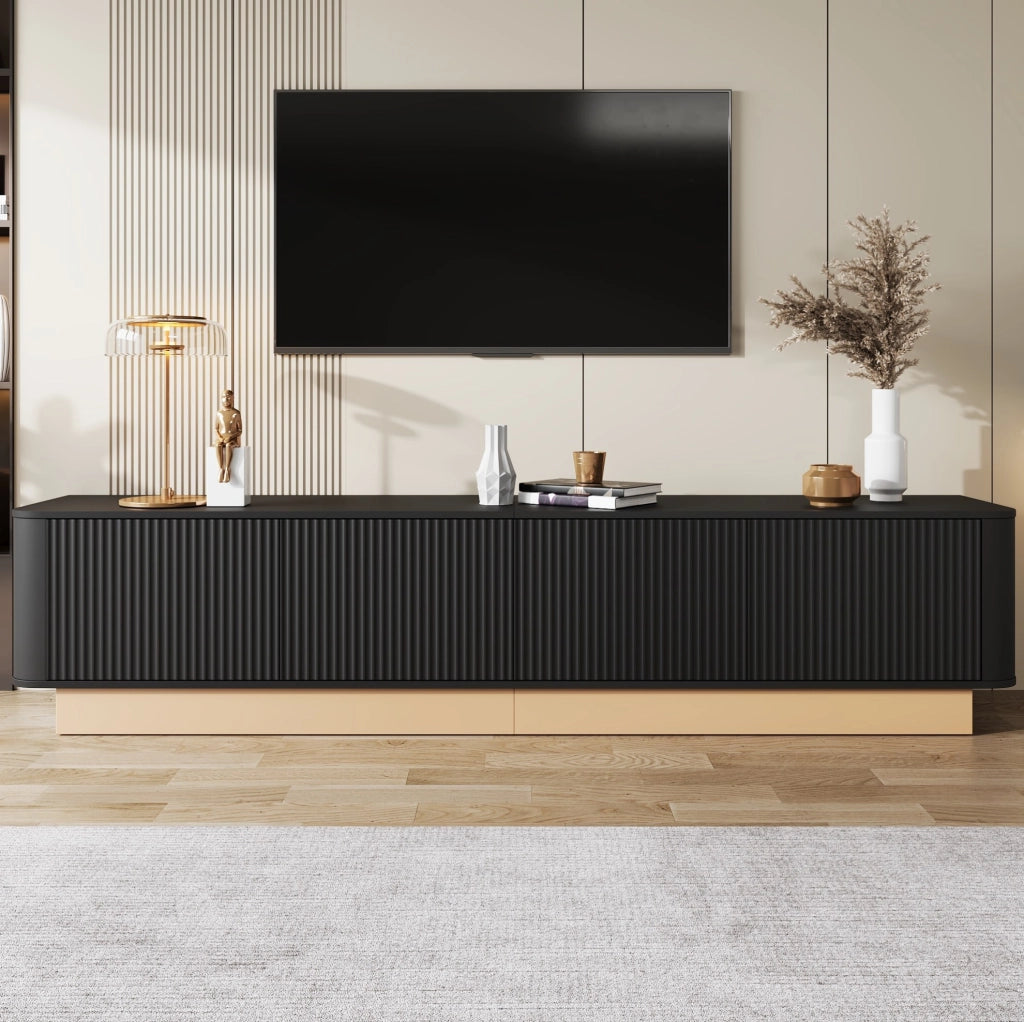 Mobile TV 200x40x47,5 cm a 4 ante in MDF nero con ripiani regolabili