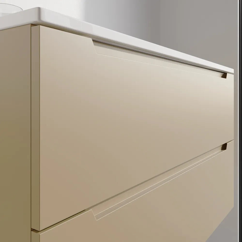 Mobile bagno sospeso 100cm sabbia opaco due cassetti soft-close con lavabo bianco lucido | Bako