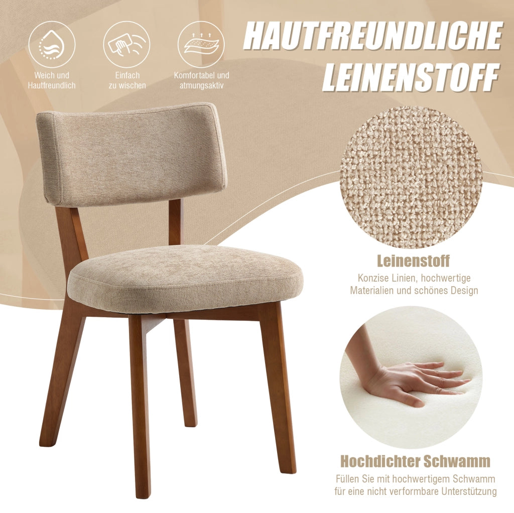 Set di 2 sedie da pranzo in legno massello con seduta imbottita; khaki