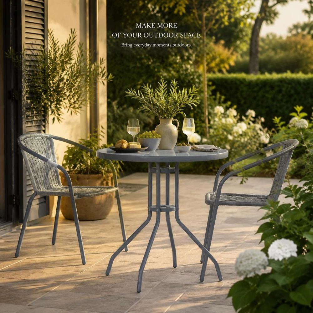 Garden Table, Light Grey, 80 Cm, Steel And Glass