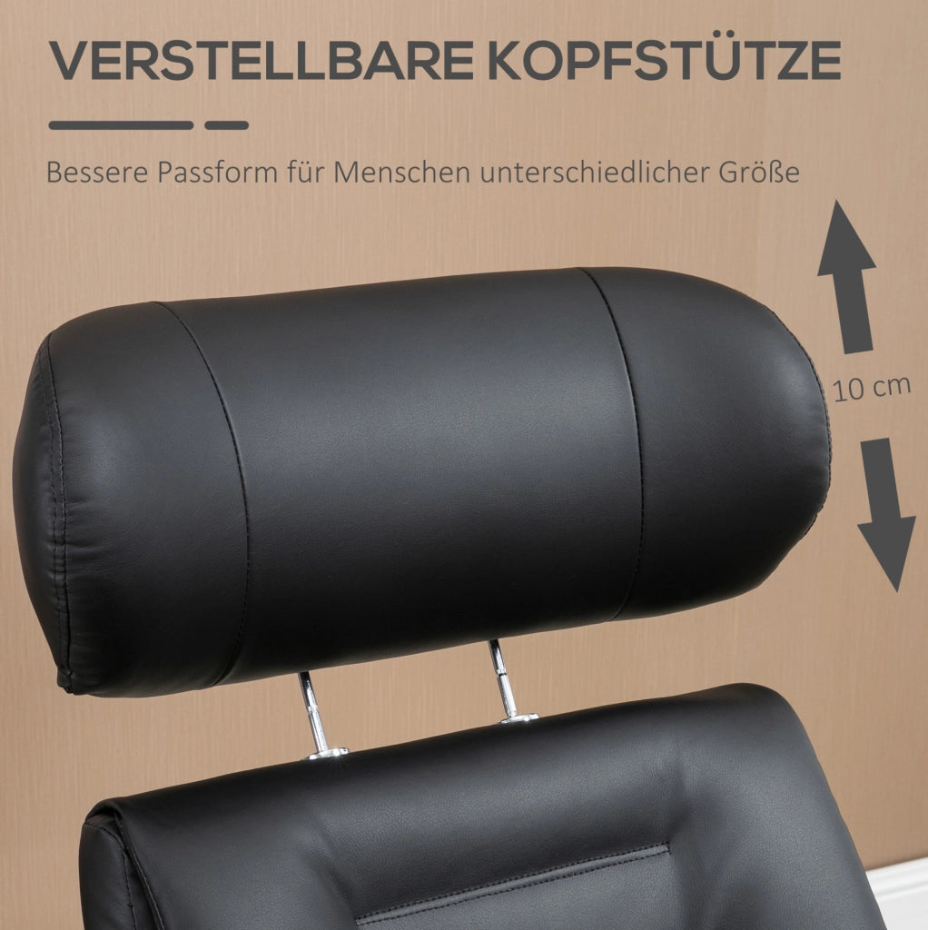 Poltrona Relax con Poggiapiedi, Funzione Letto e Rotazione 360°, Rivestimento in Ecopelle Nera