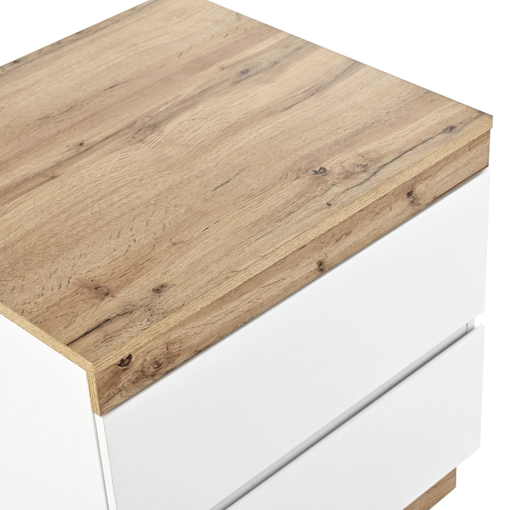 Comodino classico bianco e rovere con 2 cassetti