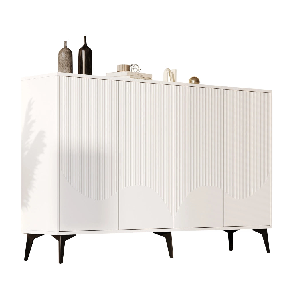 Sideboard buffet 160 cm bianco con ripiani regolabili e gambe in metallo