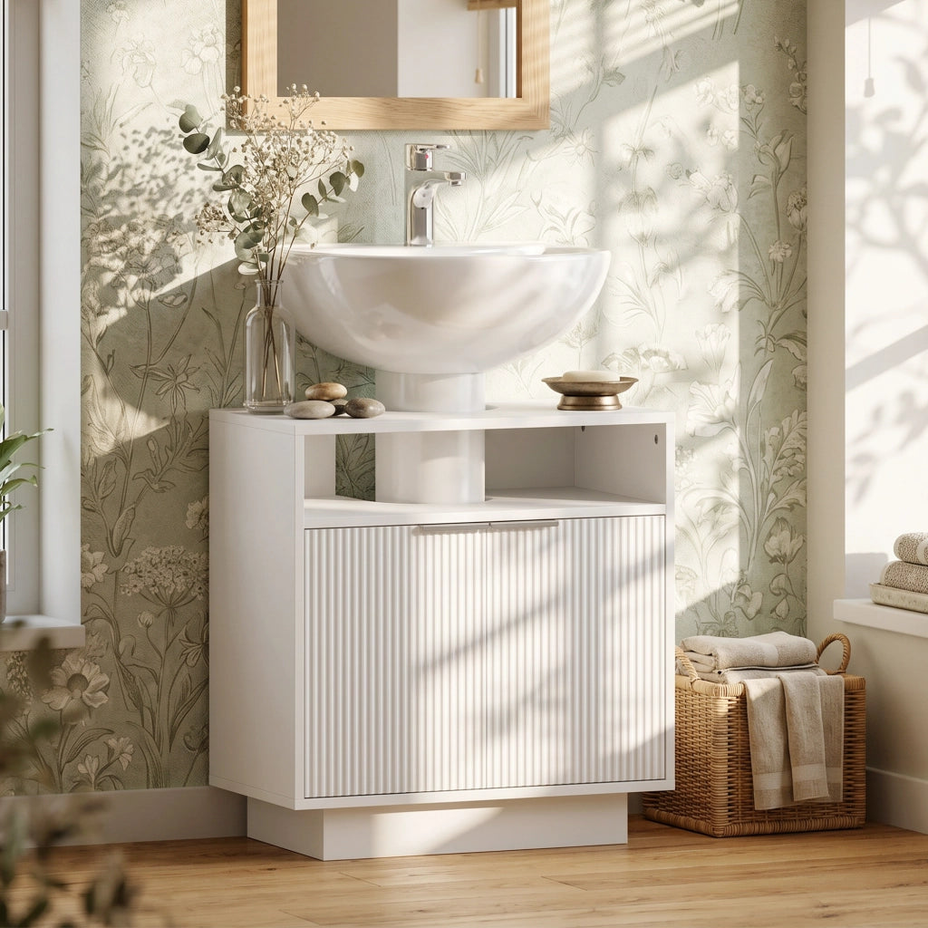 Mobiletto Sottolavabo con 2 Ante e Ripiano Aperto ¨C Minimal ¨C 60x33x63 cm Bianco