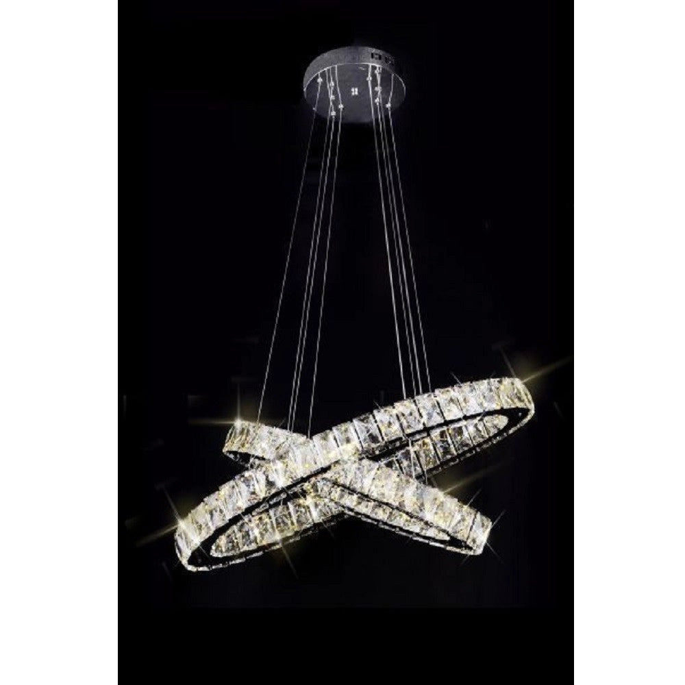 Trade Shop - Lampadario Moderno A Sospensione Led Luce Fredda 40w 2 Anelli Ovali Cristalli B49 -