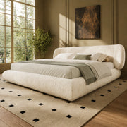 Letto imbottito 140x190 cm con testiera e doghe in ciniglia beige
