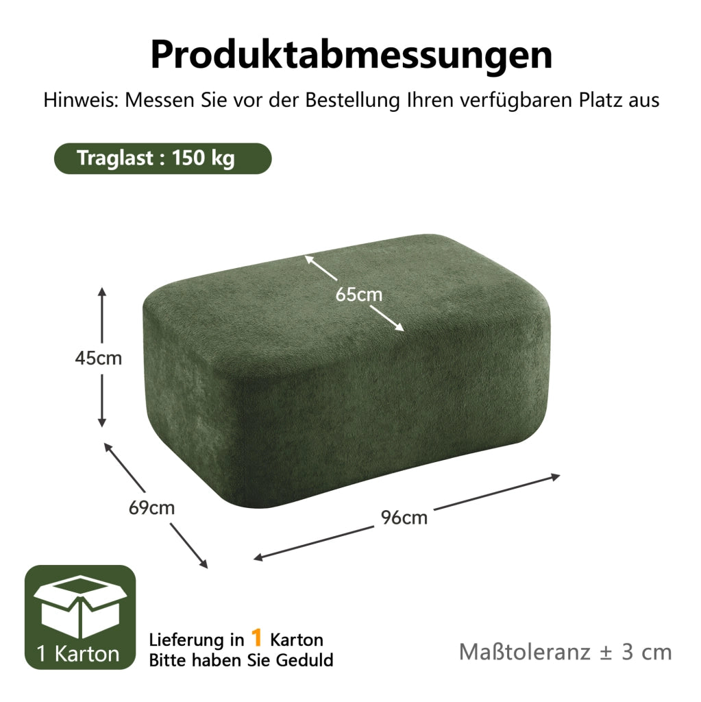 Divano modulare in velluto verde con pouf abbinabile