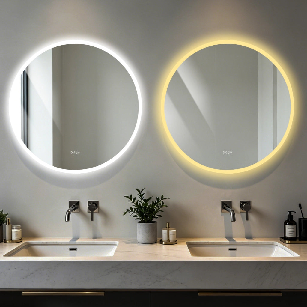 Specchio LED rotondo 70x70x3 cm in vetro temperato argentato antiappannamento