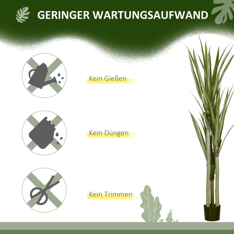 Pianta artificiale di yucca con vaso in cemento e 39 foglie in plastica PE verde, 190 cm per interno ed esterno