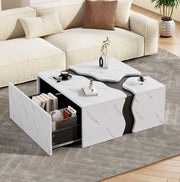 Tavolino da salotto 70x70x31 cm con cassetto in truciolare bianco effetto marmo HOMVRA