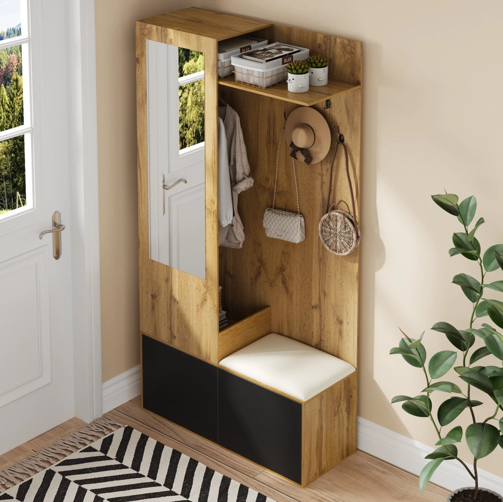 Set guardaroba da ingresso con scarpiera, specchio e panca