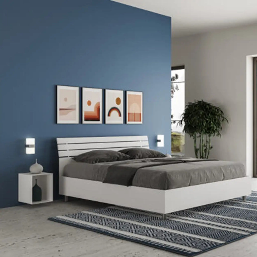 Letto matrimoniale contenitore 160x190 testata inclinata con doghe bianco frassino Ankel