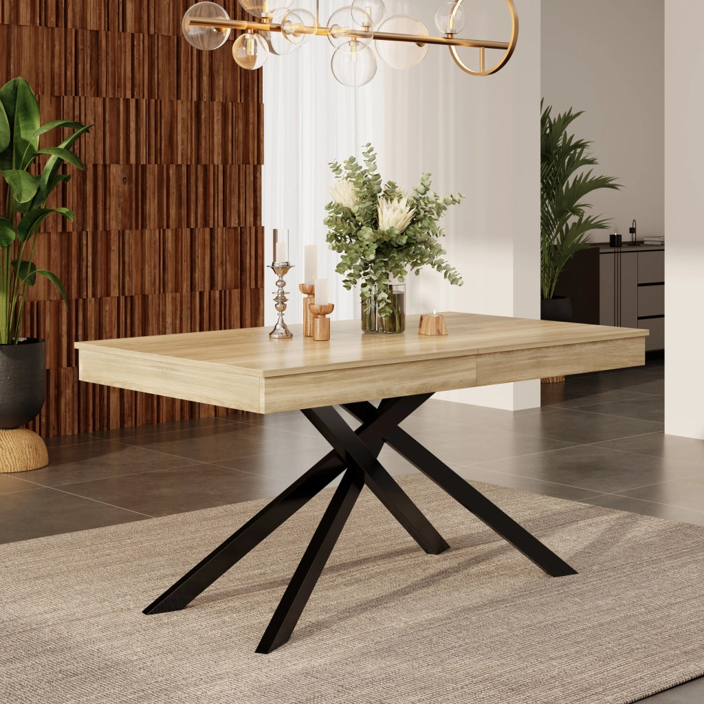 Tavolo da Pranzo Allungabile ¨C MINIMAL ¨C Rovere, Piano Rettangolare, Gambe in Metallo, 140/180x80 cm