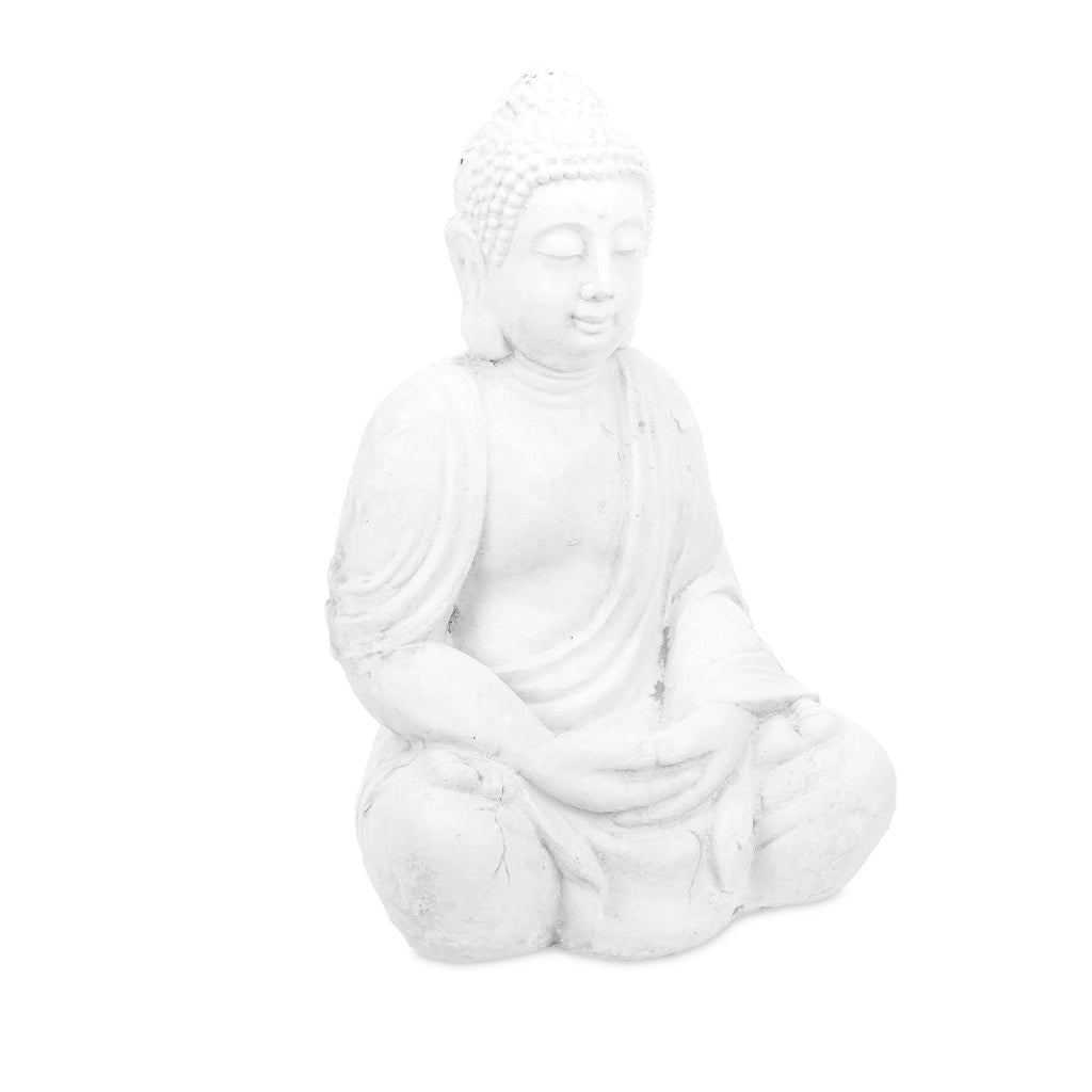 Statua di Buddha in meditazione 70 x 40 x 30 cm decorazione zen spazio esterno finitura opaca in poliresina bianca 13_0011535