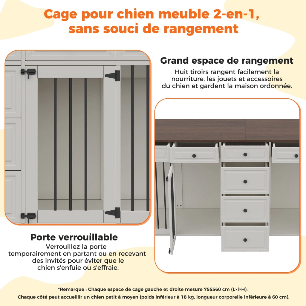 Mobile per cani e porta TV ¨C Minimal ¨C noce, bianco, truciolato e metallo, 200x60x85 cm