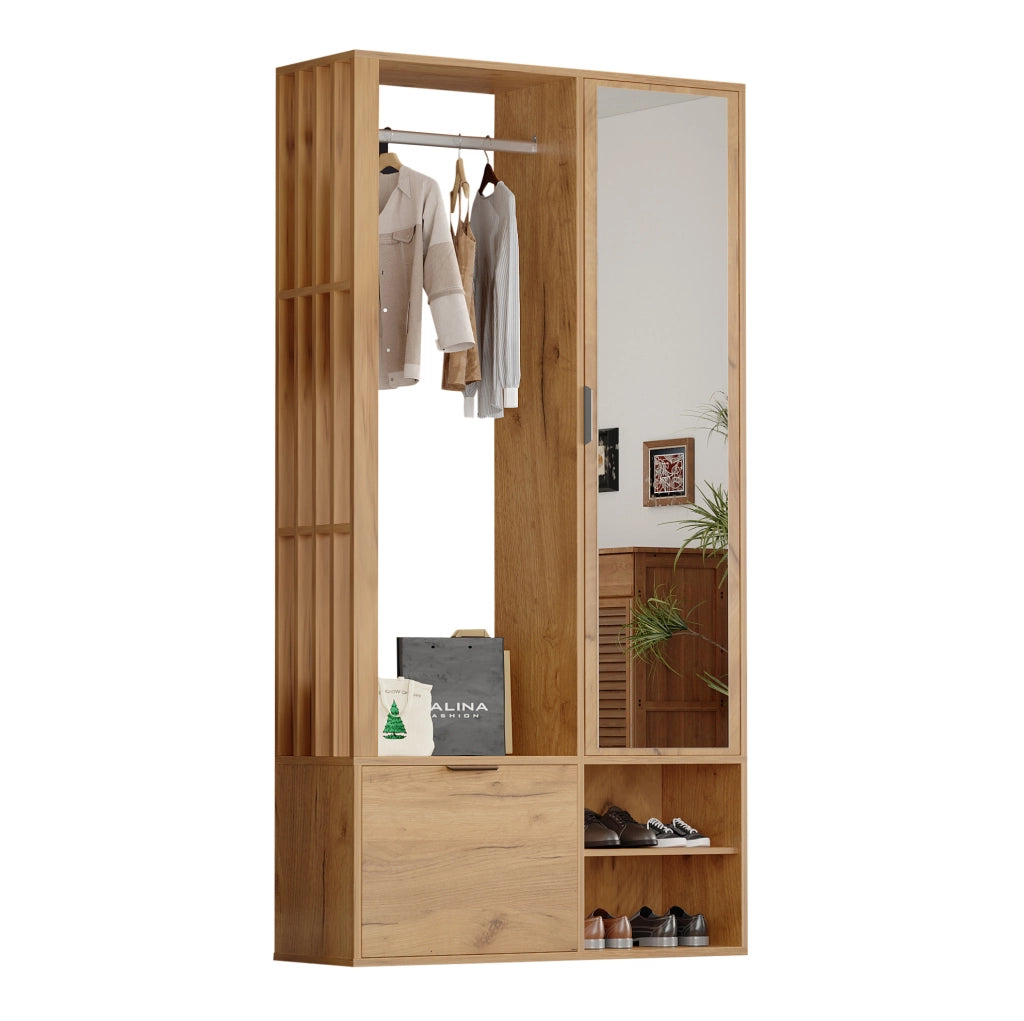 Guardaroba da ingresso con specchio e appendiabiti; 100 ¡Á 33 ¡Á 190 cm