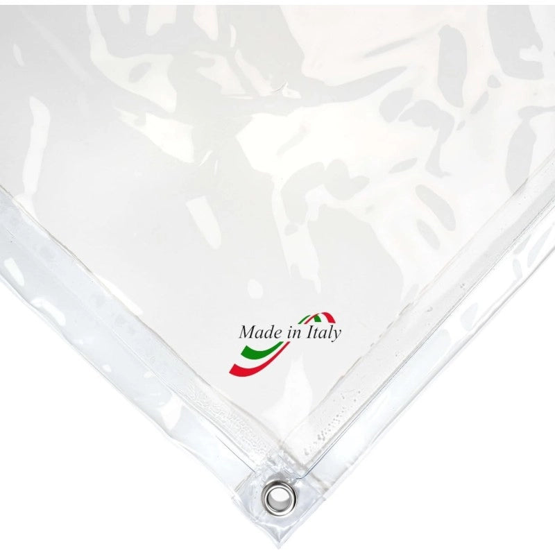 Telo PVC Trasparente 4x4m, 0,65mm Spessore, 750g/m² - Telo Cristal con Occhielli Ogni 50cm - Anti-UV, Impermeabile - Qualità Made in Italy