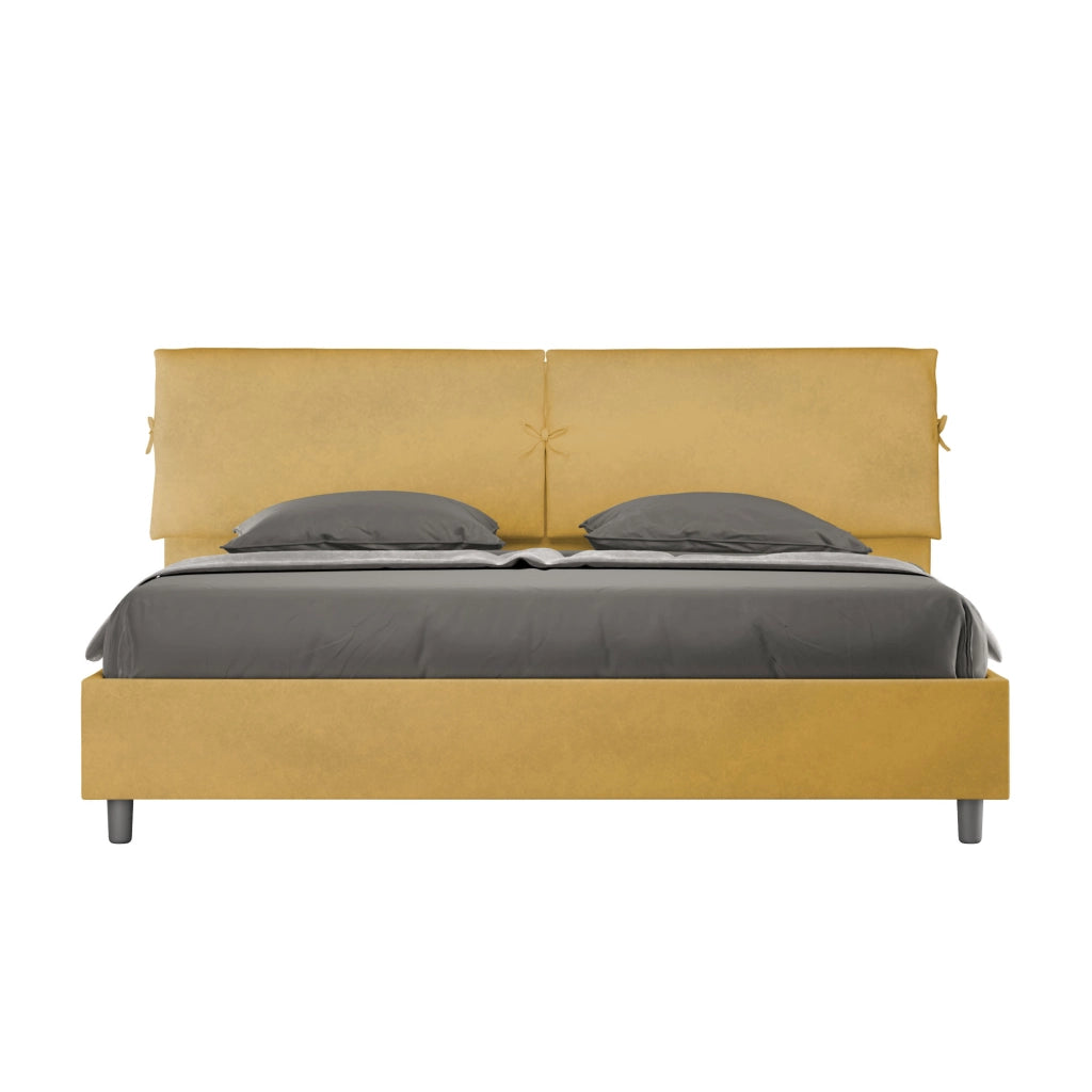 BS COM Letto matrimoniale king size con rete imbottito 180x200 microfibra ocra