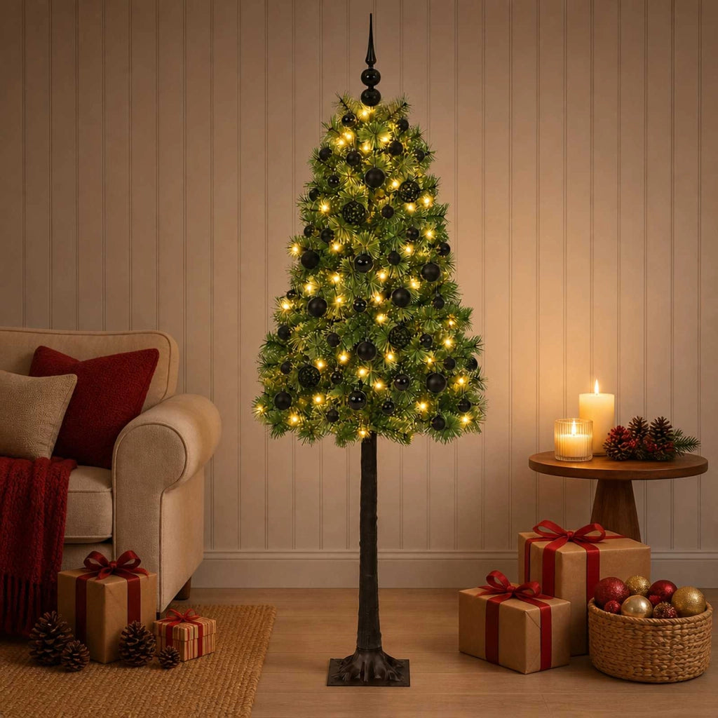 Albero di Natale artificiale con rami snodati e palline 180 cm 3466489