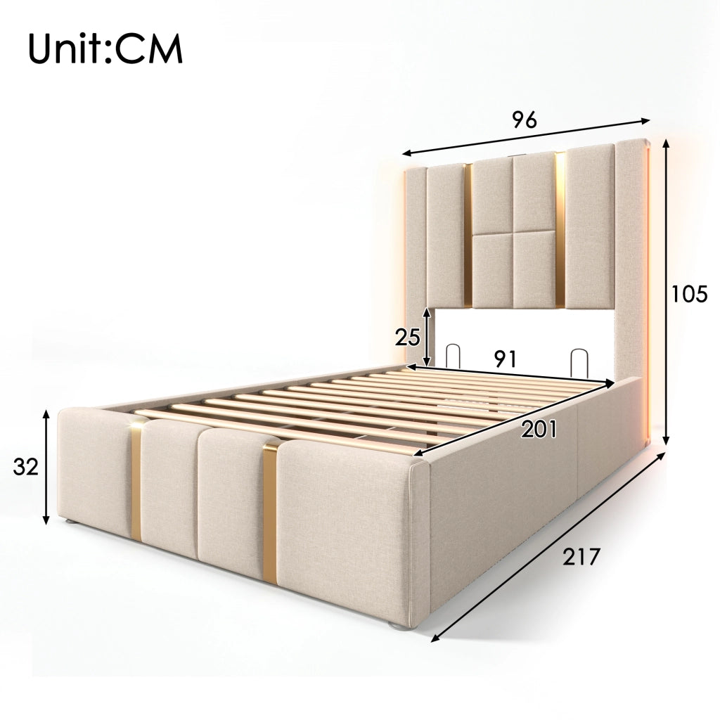 Letto singolo 90x200 contenitore beige con materasso